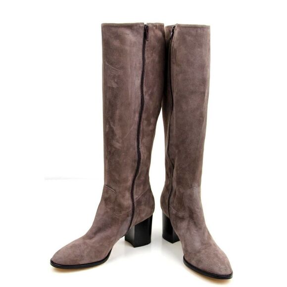 M Grigiarancio BROWN TAUPE GENUINE SUEDE LEATHER 3" HEEL FULL ZIP SIDE BOOTS 38 - Picture 4 of 9